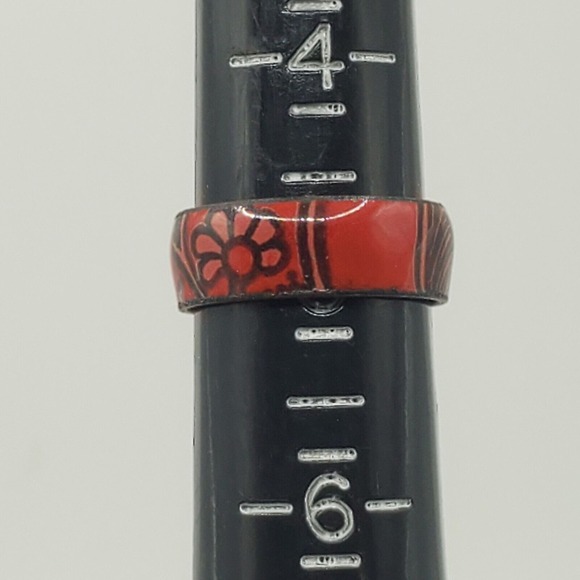 Red Enameled Bracelet and Ring‎ Size 5 Flowers Womens Fashion Jewelry - Picture 8 of 11